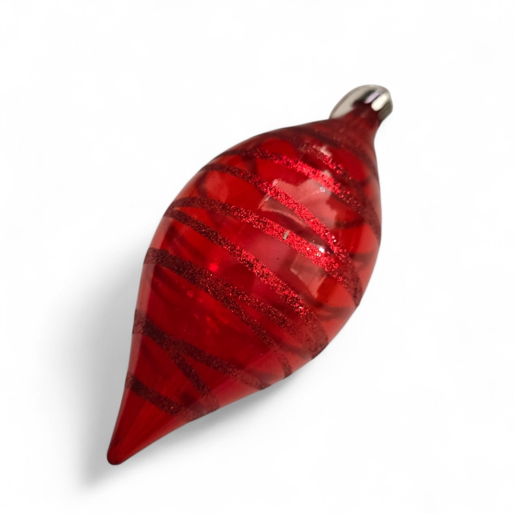 Pier 1 Red Glass Teardrop Ornament Vintage Inspired Christmas Decor” - Picture 2 of 4